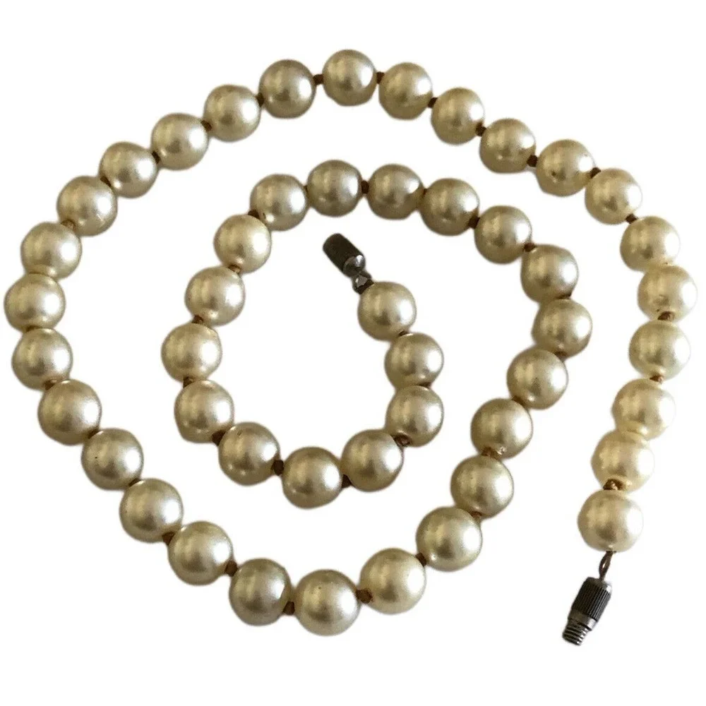 Ivory Cream Authentic Freshwater Pearl Necklace Hand Knotted 6.5MM 19”